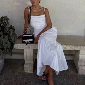 NEW Reformation Lissa Cotton Midi Dress White Ivory Removable Strap | US 0 UK 4